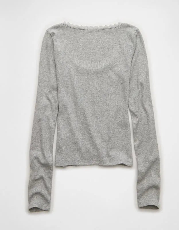 AE Lace-Trim Long Sleeve T-Shirt