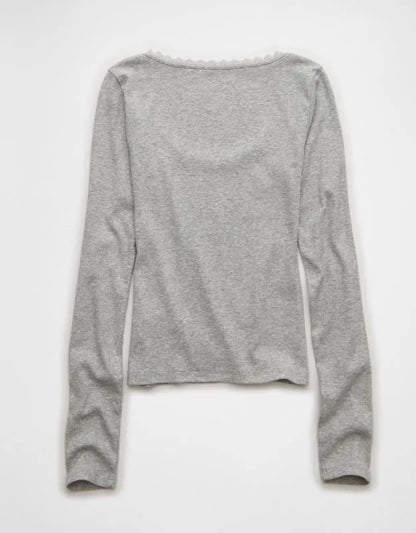 AE Lace-Trim Long Sleeve T-Shirt