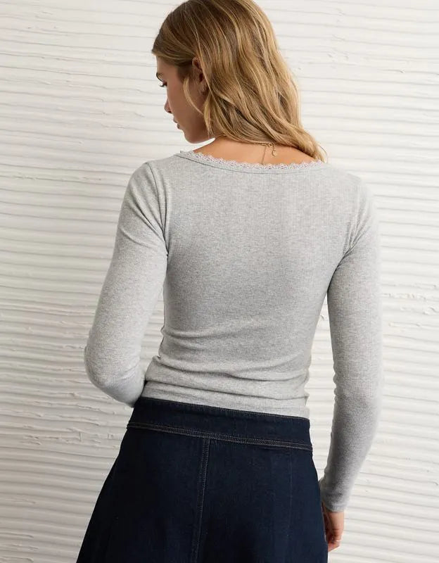 AE Lace-Trim Long Sleeve T-Shirt