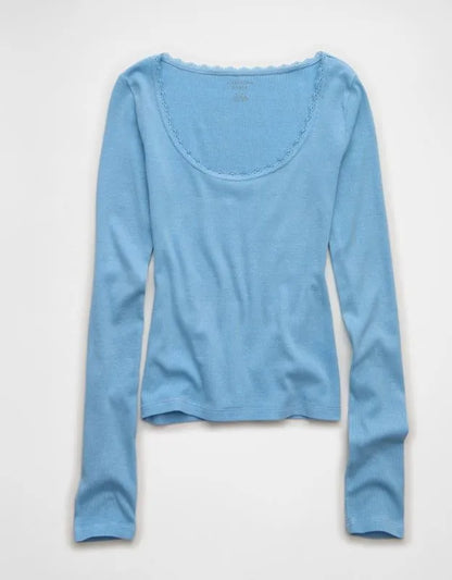 AE Lace-Trim Long Sleeve T-Shirt