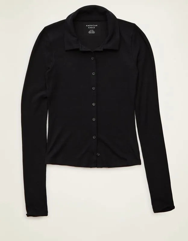 AE Button-Up Long-Sleeve Polo Shirt