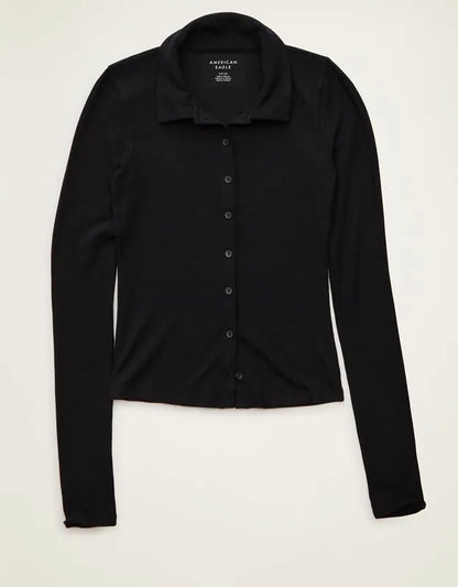 AE Button-Up Long-Sleeve Polo Shirt