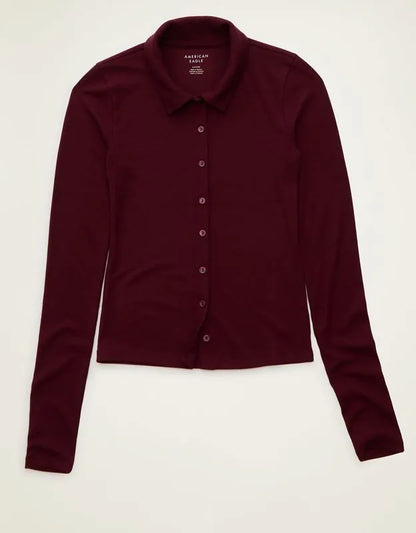 AE Button-Up Long-Sleeve Polo Shirt