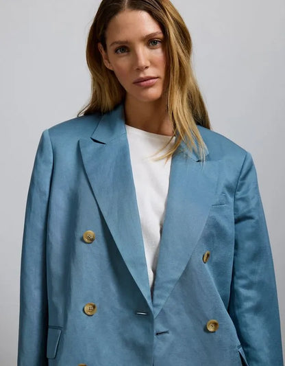 AE77 Premium Linen-Silk Blend Double-Breasted Blazer