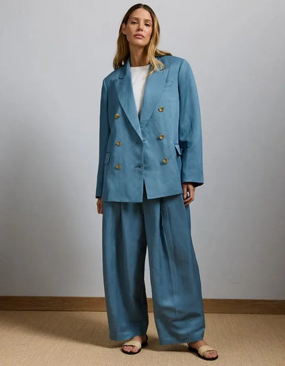 AE77 Premium Linen-Silk Blend Double-Breasted Blazer