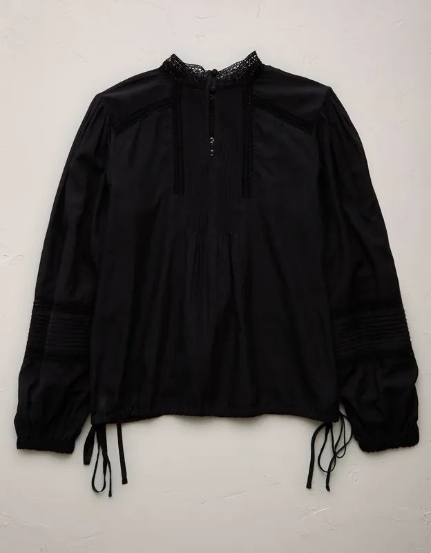 AE77 Premium Lace Peasant Blouse