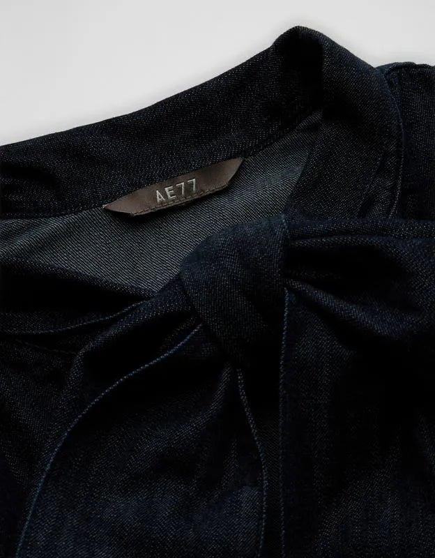 AE77 Premium Denim Bow Blouse