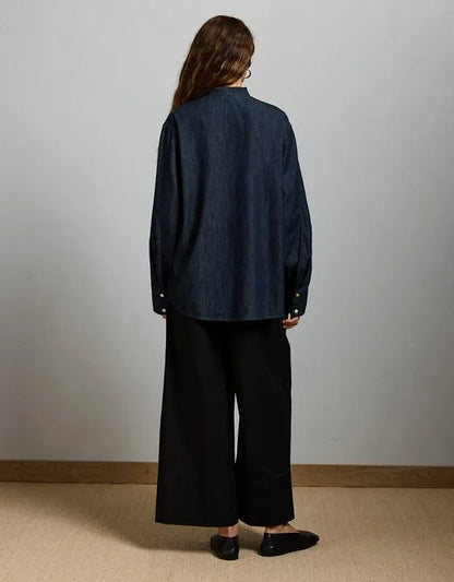 AE77 Premium Denim Bow Blouse