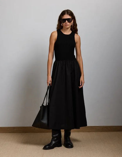 AE77 Premium Mixed Media Midi Dress