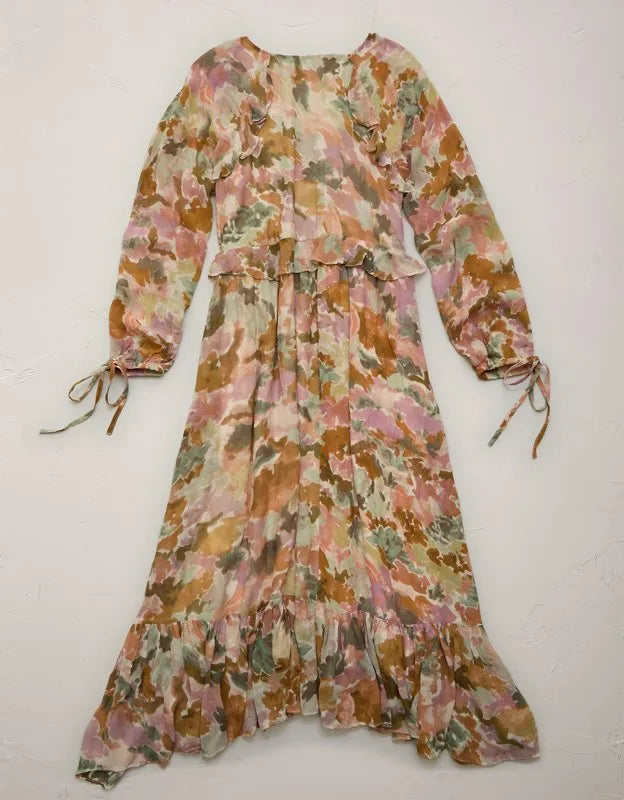 AE77 Premium Ruffled Chiffon Midi Dress