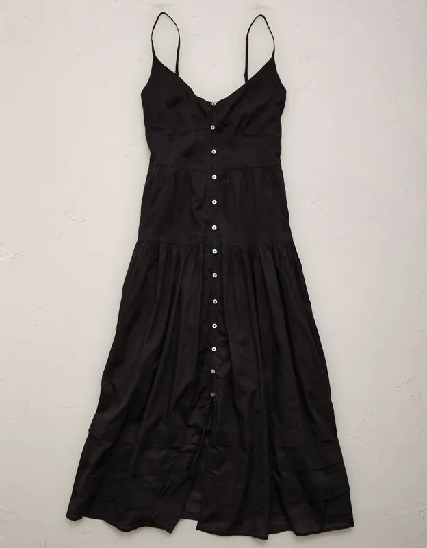 AE77 Strappy Button-Up Maxi Dress