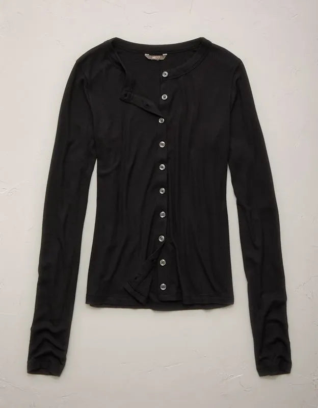AE77 Ribbed Button-Up T-Shirt
