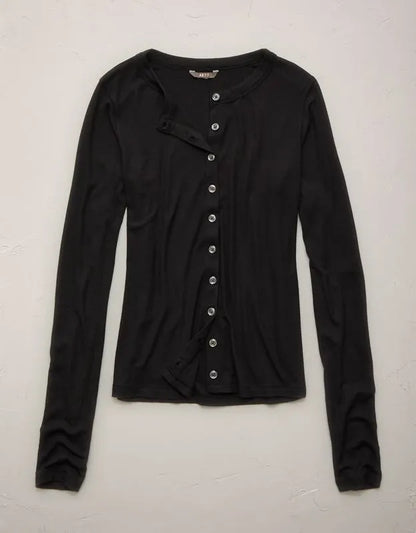 AE77 Ribbed Button-Up T-Shirt