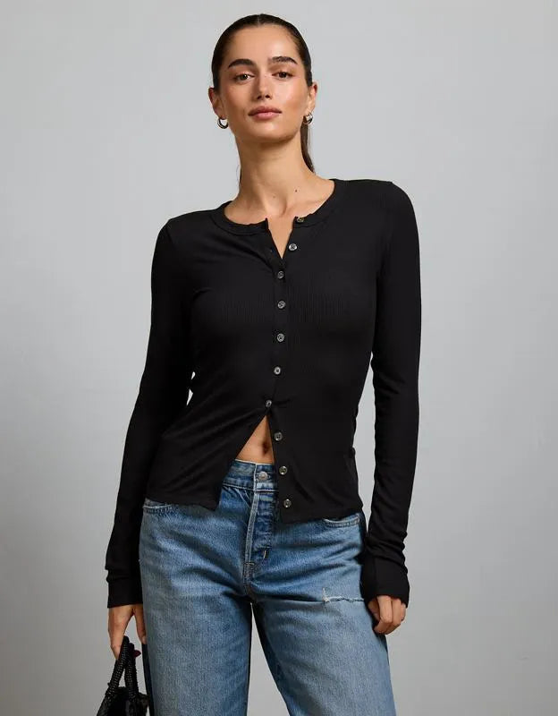 AE77 Ribbed Button-Up T-Shirt