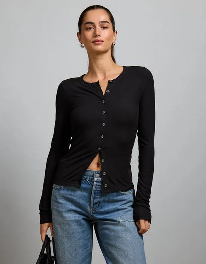 AE77 Ribbed Button-Up T-Shirt