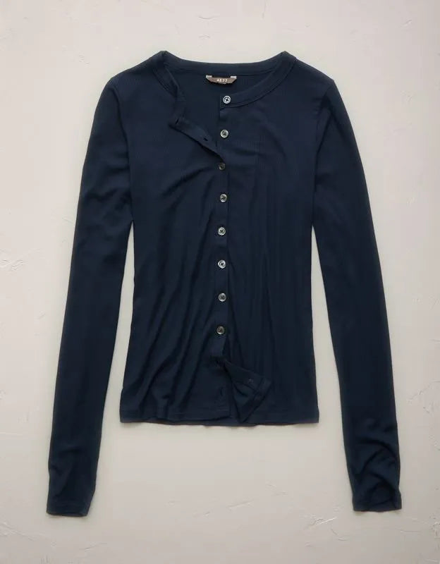 AE77 Ribbed Button-Up T-Shirt