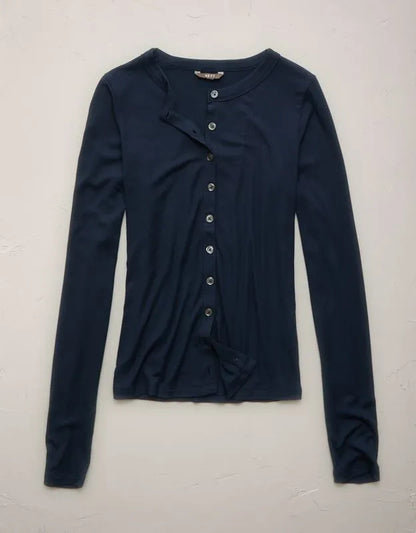 AE77 Ribbed Button-Up T-Shirt
