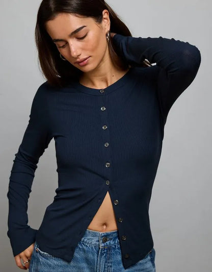 AE77 Ribbed Button-Up T-Shirt