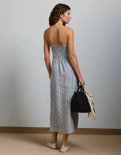 AE77 Premium Strapless Linen Midi Dress