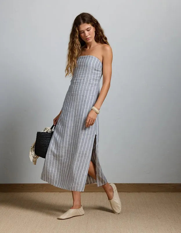 AE77 Premium Strapless Linen Midi Dress