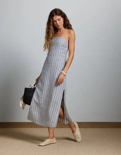 AE77 Premium Strapless Linen Midi Dress
