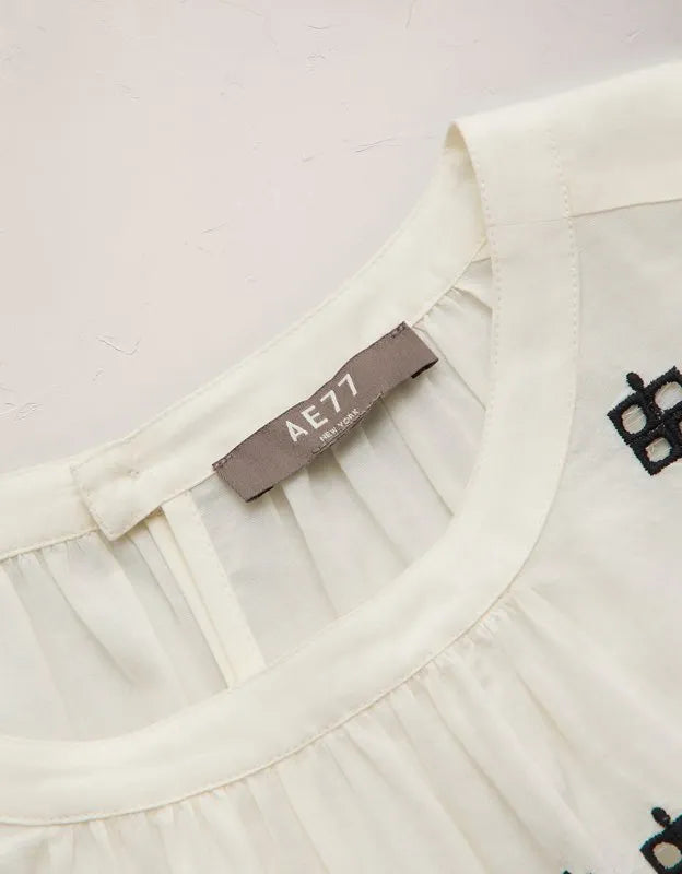 AE77 Embroidered Bell Sleeve Blouse