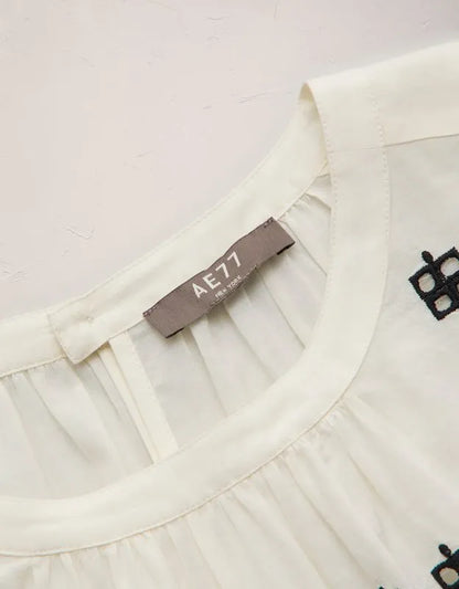 AE77 Embroidered Bell Sleeve Blouse