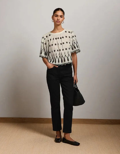 AE77 Embroidered Bell Sleeve Blouse