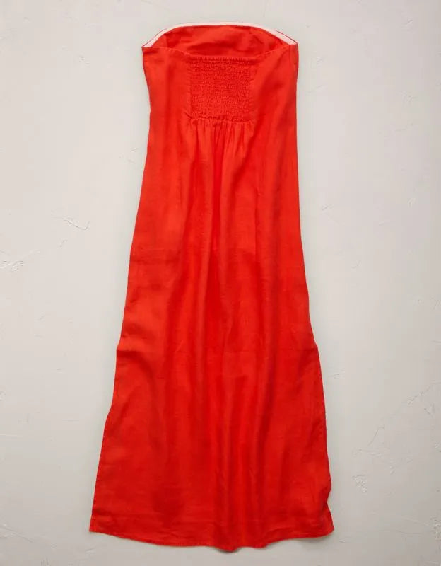 AE77 Strapless Linen Midi Dress