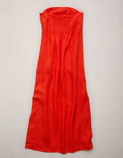 AE77 Strapless Linen Midi Dress