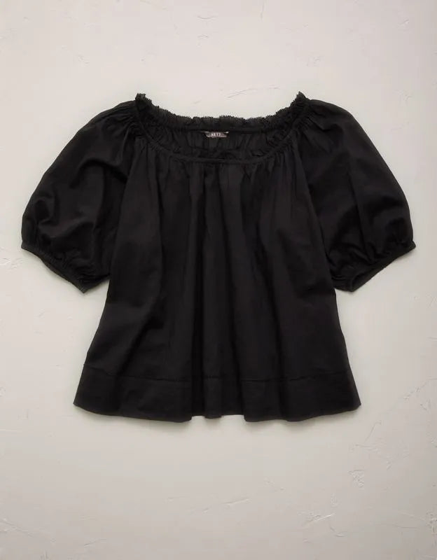 AE77 Puff Sleeve Cropped Top