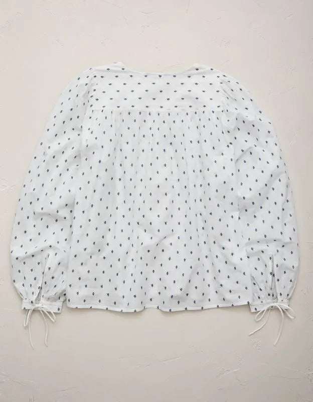 AE77 Embroidered Balloon-Sleeve Button-Up Shirt