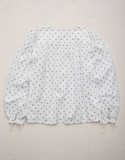 AE77 Embroidered Balloon-Sleeve Button-Up Shirt