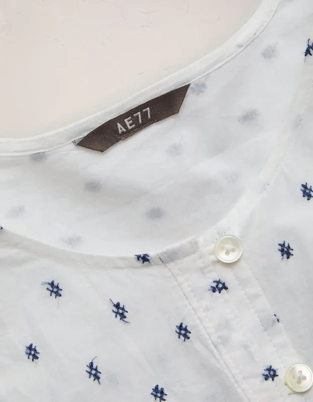 AE77 Embroidered Balloon-Sleeve Button-Up Shirt