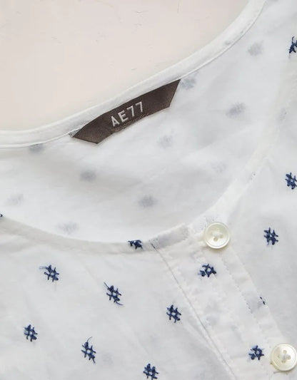 AE77 Embroidered Balloon-Sleeve Button-Up Shirt