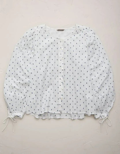 AE77 Embroidered Balloon-Sleeve Button-Up Shirt
