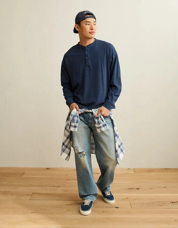 AE Boxy Fit Lightweight Henley T-Shirt