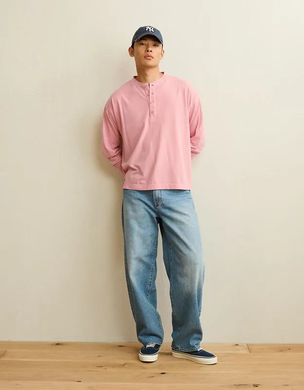 AE Boxy Fit Lightweight Henley T-Shirt