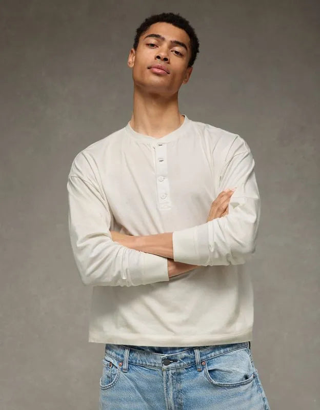 AE Boxy Fit Lightweight Henley T-Shirt