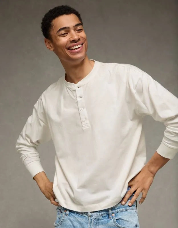 AE Boxy Fit Lightweight Henley T-Shirt