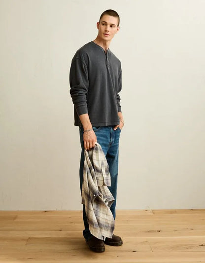 AE Boxy Fit Thermal Henley T-Shirt