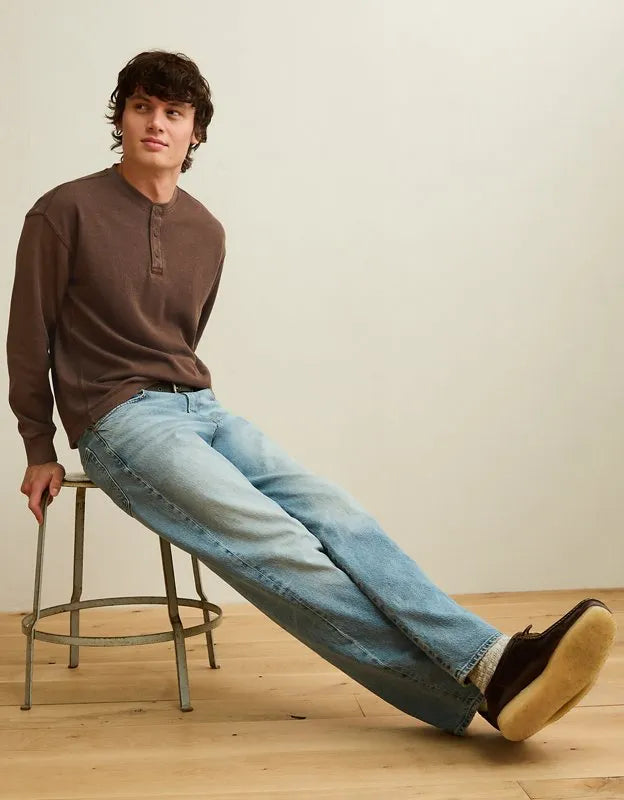AE Boxy Fit Thermal Henley T-Shirt