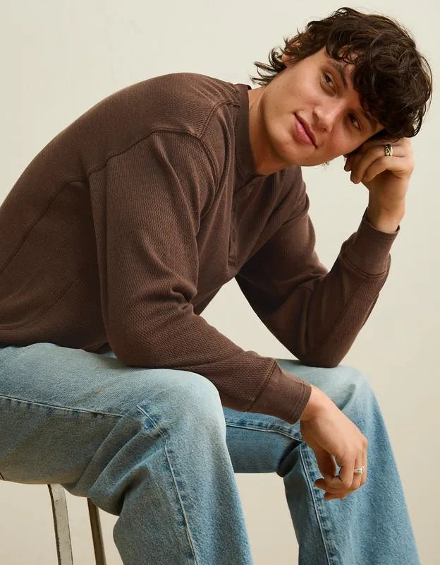 AE Boxy Fit Thermal Henley T-Shirt
