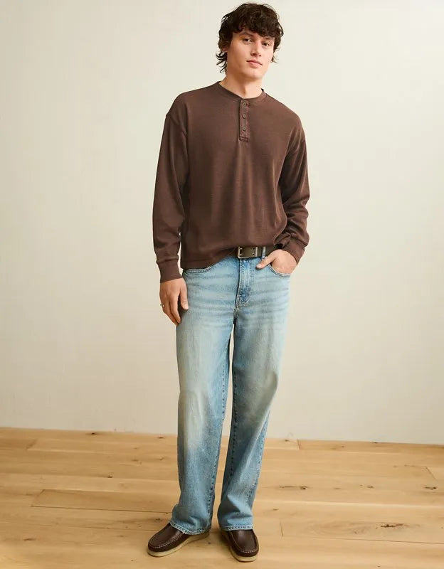 AE Boxy Fit Thermal Henley T-Shirt
