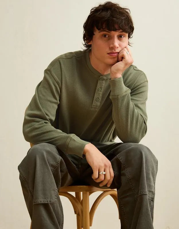 AE Boxy Fit Thermal Henley T-Shirt