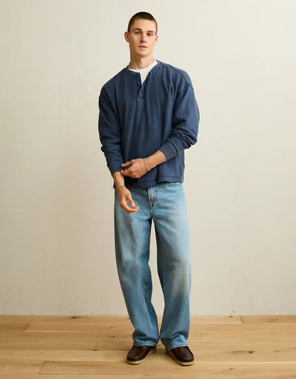 AE Boxy Fit Thermal Henley T-Shirt