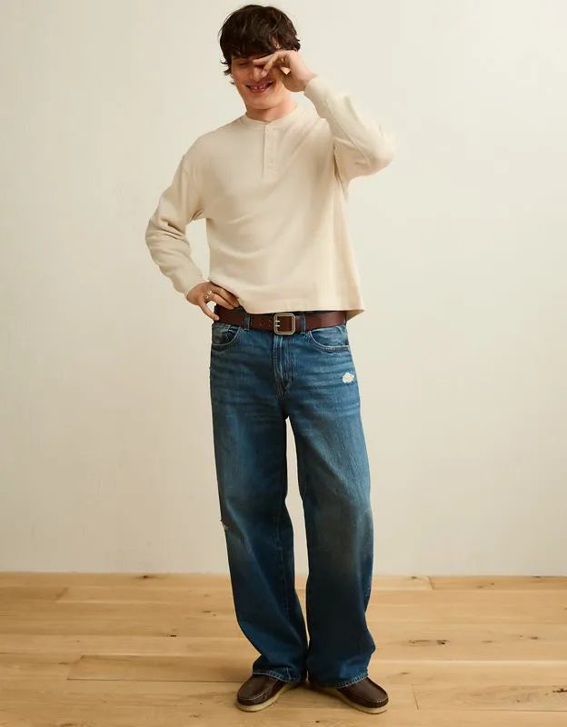 AE Boxy Fit Thermal Henley T-Shirt