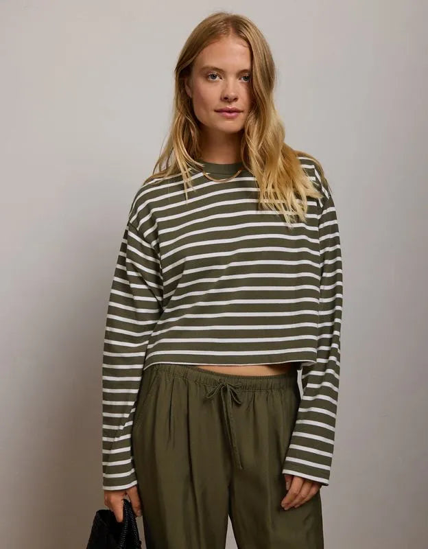 AE77 Boxy Long-Sleeve Stripe T-Shirt