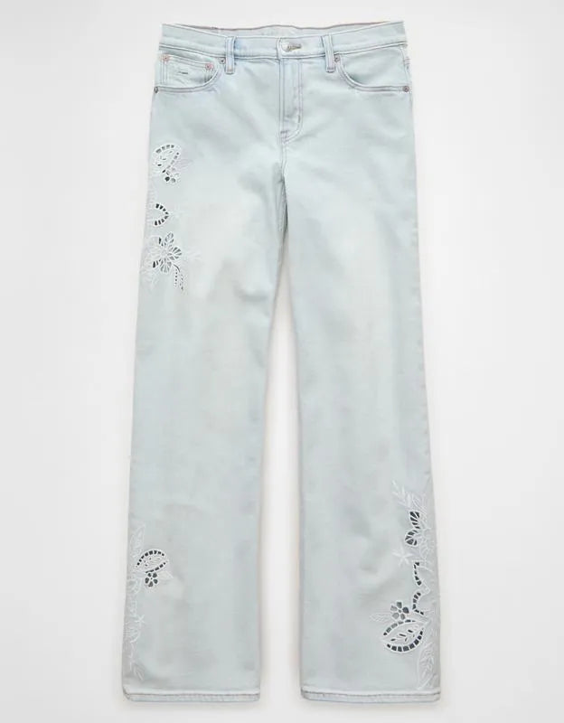 AE High-Waisted Embroidered Floral Stovepipe Jean