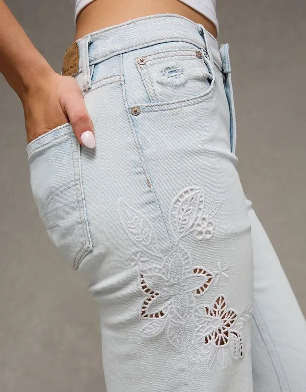 AE High-Waisted Embroidered Floral Stovepipe Jean